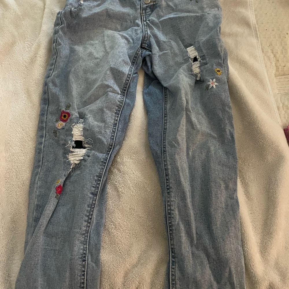 Cat & Jack Light Blue Distressed Jeans with Floral Embroidery